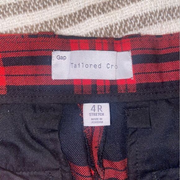 GAP Plaid Tailored Crop Pants Red Straight Leg Zip Fly Size 4 Regular Stretch - Picture 3 of 4